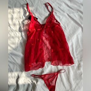Red Sheer Lace Lingerie Set
